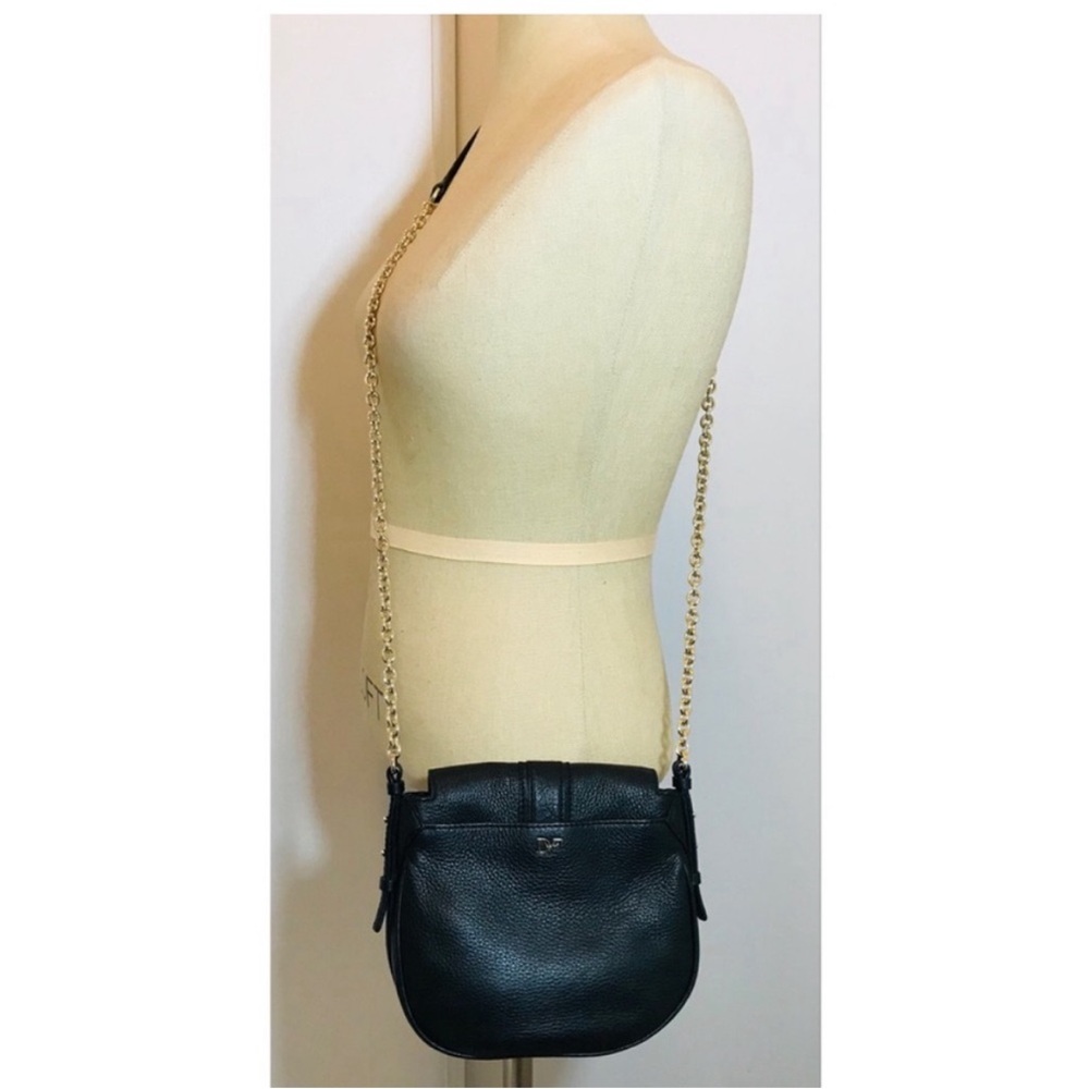 Diane von Furstenberg Sutra Mini Leather Crossbody bag purse black gold strap - Picture 5 of 8